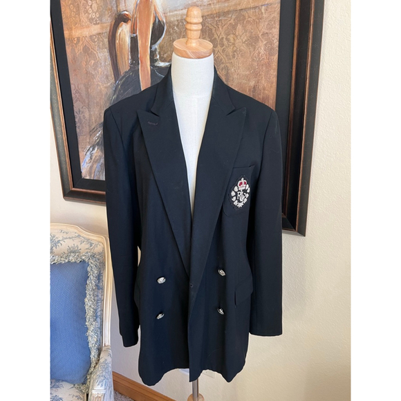 Women's Lauren Ralph Lauren Black Blazer with Silver Buttons, Size 14 - Picture 2 of 8